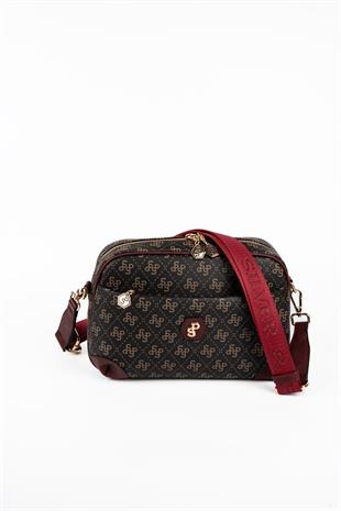 Silver & Polo SP1094 Kadın Çapraz Çanta Monogram Kahve Sarı-Bordo