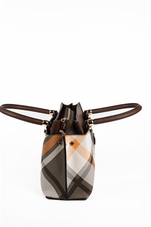 Silver & Polo SP826 Kadın El Çantası Ekose Haki-Kahve