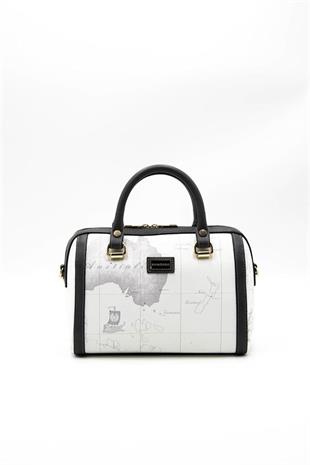 Silver & Polo SP1091 Kadın El Çantası Harita Beyaz-Antrasit