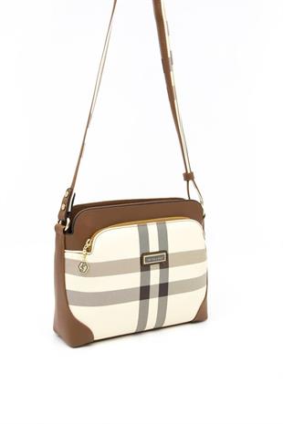 Silver & Polo SP364 Kadın Çapraz Çanta Ekose Krem-Taba