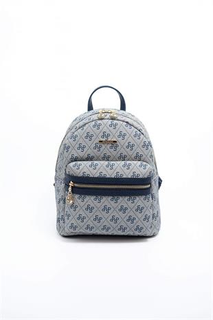 Silver & Polo SP1146 Kadın Sırt Çantası Monogram Gri-Lacivert