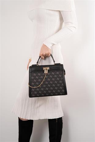 Silver & Polo SP1166 Kadın El Çantası Monogram Füme-Siyah