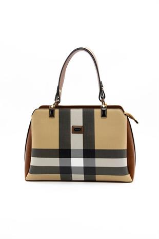 Silver & Polo SP972 Kadın El Çantası Ekose Bej-Taba