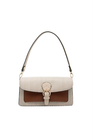Silver & Polo SP1279 Kadın Çapraz Çanta Hasır Bej-Taba-M105 Koyu Bej