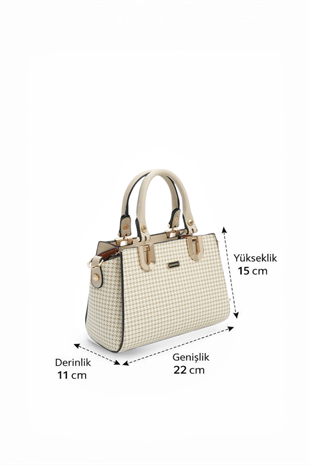 Silver & Polo SP1281 Kadın El Çantası Kaz Ayağı Ekose Kum-Kum Beji