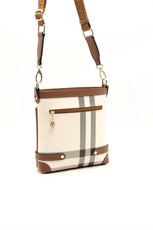 Silver & Polo SP1120 Kadın Çapraz Çanta Ekose Krem-Taba