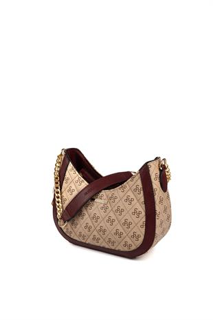 Silver Polo SP1168 Kadın Omuz Çantası Monogram Koyu Bej-Bordo