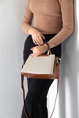 Silver & Polo SP913 Kadın El Çantası Hasır Bej-Taba