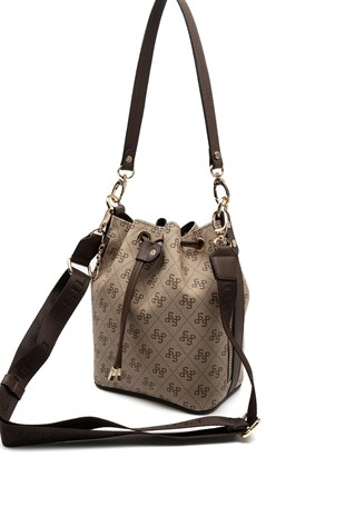 Silver Polo SP1137 Kadın Omuz Çantası Monogram Koyu Bej-Kahve