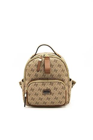 Silver & Polo SP1130 Kadın Sırt Çantası Monogram Koyu Bej-Taba