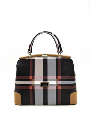 Silver & Polo SP706 Kadın El Çantası Ekose Siyah-A.Taba