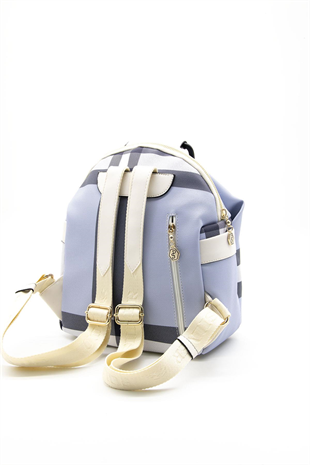 Silver & Polo SP771 Kadın Sırt Çantası Ekose Mavi-Kemik