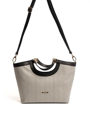 Silver & Polo SP1189 Kadın El Çantası Hasır Siyah Beyaz-Siyah