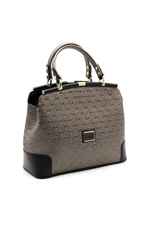 Silver & Polo SP706 Kadın El Çantası Logolu Platin-Siyah