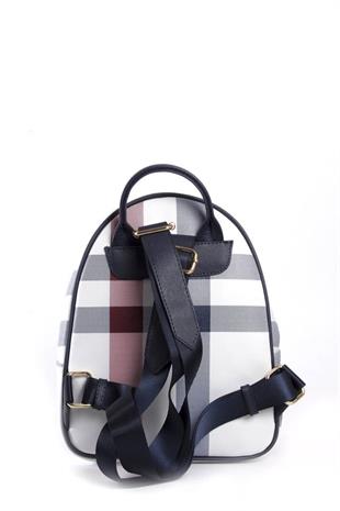 Silver & Polo SP945 Kadın Sırt Çantası Ekose Beyaz-Lacivert