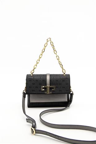 Silver & Polo SP1148 Kadın Çapraz Çanta Logolu Siyah-Platin