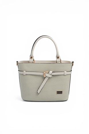 Silver & Polo SP1283 Kadın El Çantası Kaz Ayağı Ekose Yeşil-Kemik