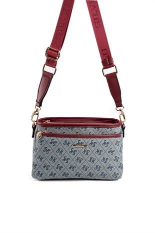 Silver & Polo SP1184 Kadın Çapraz Çanta Monogram Gri-Bordo