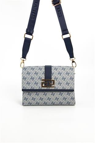 Silver Polo Gri - Lacivert Monogram Kadın Çapraz Çanta SP1009