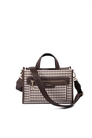Silver & Polo SP1271 Kadın El Çantası Ekose Line Kare Kahve Sarı-Kahve