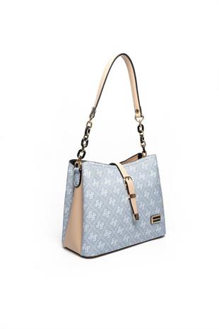 Silver Polo SP974 Kadın Omuz Çantası Monogram Mavi-Ten