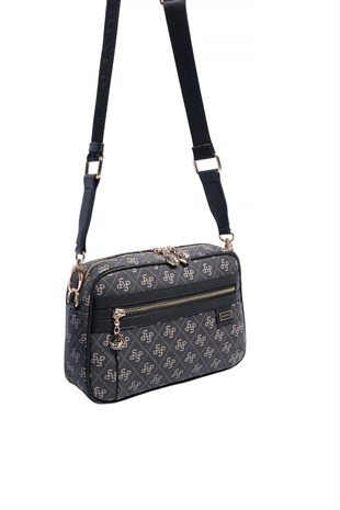 Silver & Polo SP1280 Kadın Çapraz Çanta Monogram Füme-Siyah