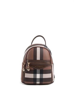 Silver & Polo SP983 Kadın Sırt Çantası Ekose Koyu Kahve-Kahve