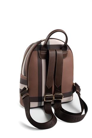 Silver & Polo SP1062 Kadın Sırt Çantası Ekose Koyu Kahve-Kahve