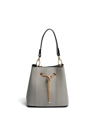 Silver & Polo SP1266 Kadın Çapraz Çanta Hasır Siyah Beyaz-Siyah