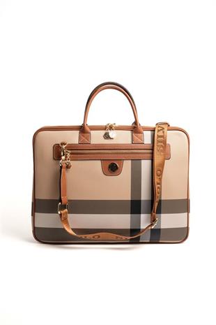 Silver & Polo SP1175 Kadın Laptop & Evrak Çantası Ekose Bej-Taba