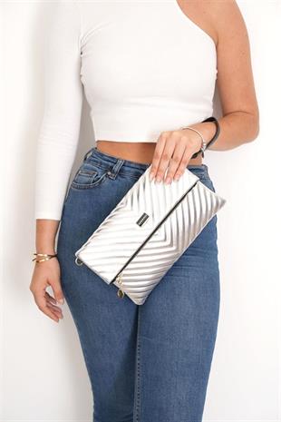 Silver & Polo SP1134 Kadın Portföy & Clutch Kapitone Gümüş