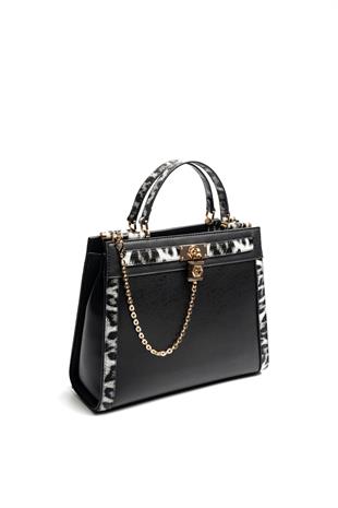 Silver & Polo SP1166 Kadın El Çantası Düz Siyah-Leopar Gri