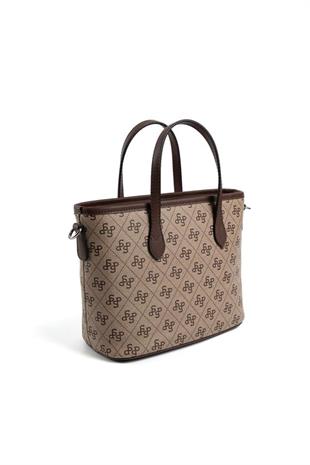 Silver & Polo SP1185 Kadın El Çantası Monogram Koyubej-Kahve
