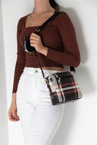 Silver & Polo SP1038 Kadın Çapraz Çanta Ekose Siyah