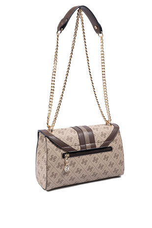 Silver & Polo SP1139 Kadın Çapraz Çanta Monogram Koyu Bej-Kahve