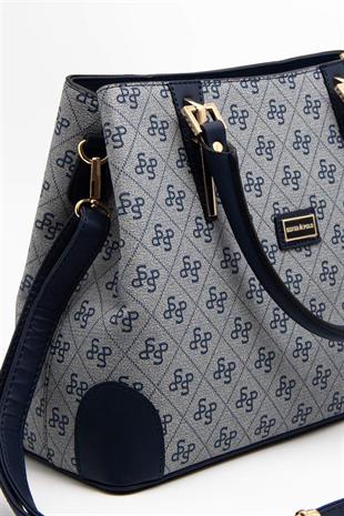Silver & Polo SP667 Kadın El Çantası Monogram Gri-Lacivert