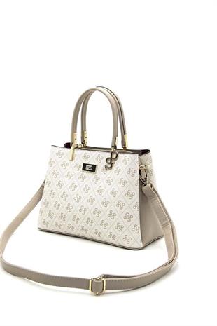 Silver & Polo SP1098 Kadın El Çantası Monogram Bej-Kum