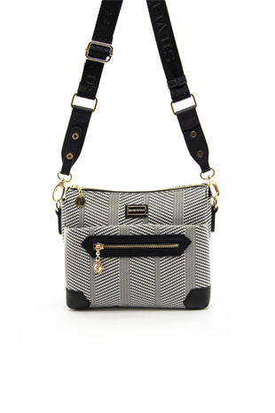 Silver & Polo SP1110 Kadın Çapraz Çanta Hasır Siyah Beyaz-Siyah