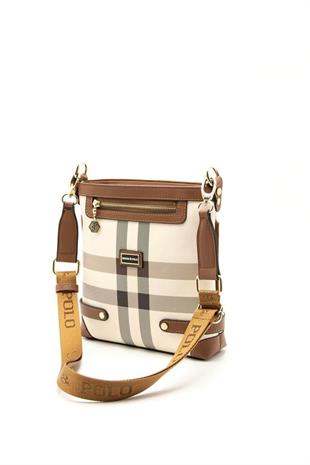 Silver & Polo SP1120 Kadın Çapraz Çanta Ekose Krem-Taba