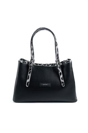 Silver & Polo SP1252 Kadın El Çantası Düz Siyah-Leopar Gri