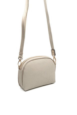 Silver & Polo SP765 Kadın Çapraz Çanta Kaz Ayağı Ekose Kum-Kum Beji