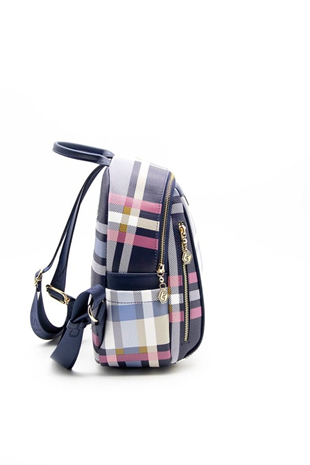 Silver & Polo SP906 Kadın Sırt Çantası Ekose Lacivert