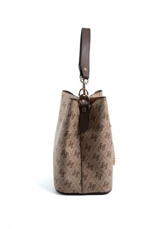 Silver & Polo SP967 Kadın Çapraz Çanta Monogram Koyubej-Kahve