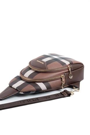 Silver & Polo SP959 Kadın Vücut Çantası Ekose Koyu Kahve-Kahve