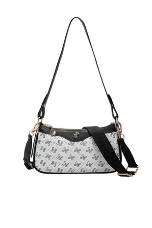 Silver Polo SP1274 Kadın Çapraz Çanta Monogram Beyaz-Siyah