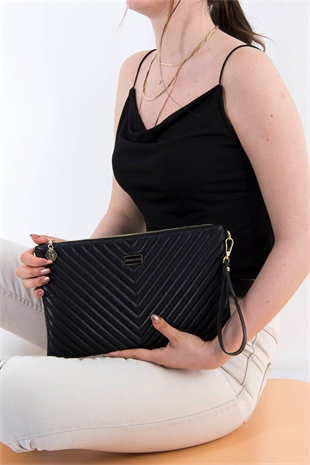 Silver Polo SP1034 Kadın Portföy & Clutch Kapitone V Siyah-Siyah