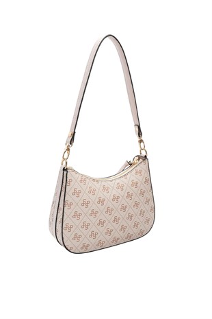 Silver Polo Pembe - Pudra Monogram Kadın Omuz Çantası SP1259
