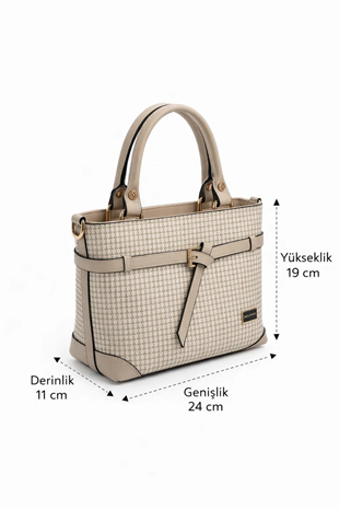Silver & Polo SP1283 Kadın El Çantası Kaz Ayağı Ekose Kum-Kum Beji