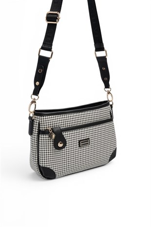 Silver Polo Siyah - Siyah Kaz Ayağı Ekose Kadın Çapraz Çanta SP1160