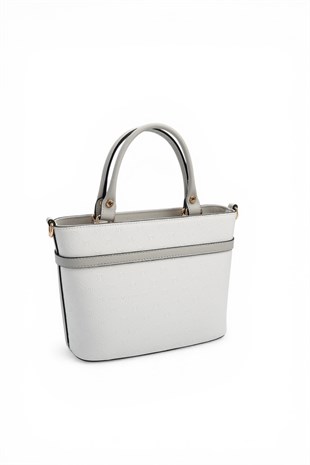 Silver & Polo SP1283 Kadın El Çantası Logolu Beyaz-A.Gri
